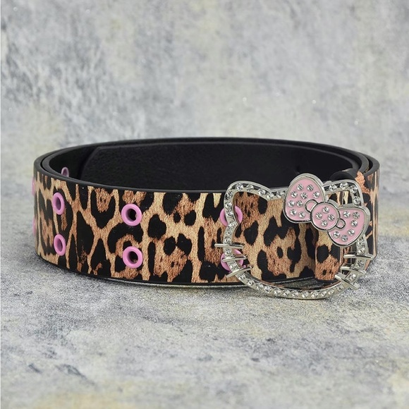 Y2K Hello Kitty Rhinestone Bling Leopard Cheetah Animal Print Belt - Picture 4 of 5